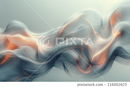 Futuristic background with light silky waves. 3D background, grey-blue waves with orange glow. Illustration generated by artificial intelligence. Horizontal. Futuristic background with light silky waves. 3D background, grey-blue waves with orange glow. Illustration generated by artificial intelligence. Horizontal. 116002625