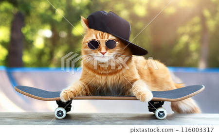Skateboarding cat, skateboard cat, skater cat, skateboard cat, B-cat 116003317