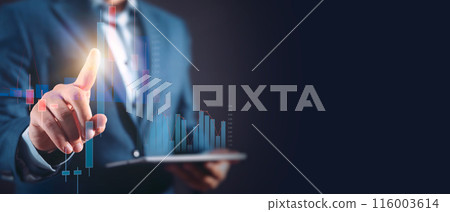 Businessman pointing chart, investor with tablet 116003614