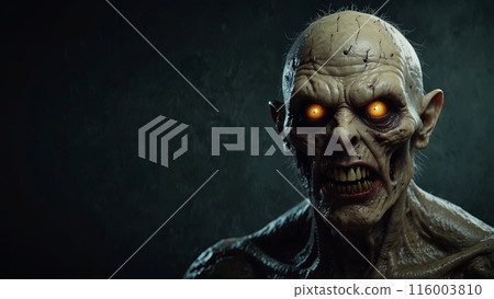 a terrifying horror monster with glowing orange eyes 116003810