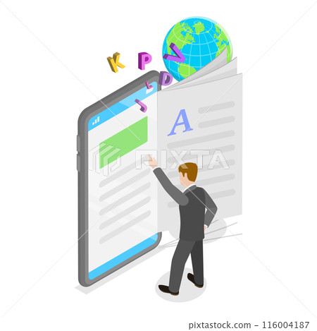 3D Isometric Flat  Illustration of Online Library. Item 1 116004187