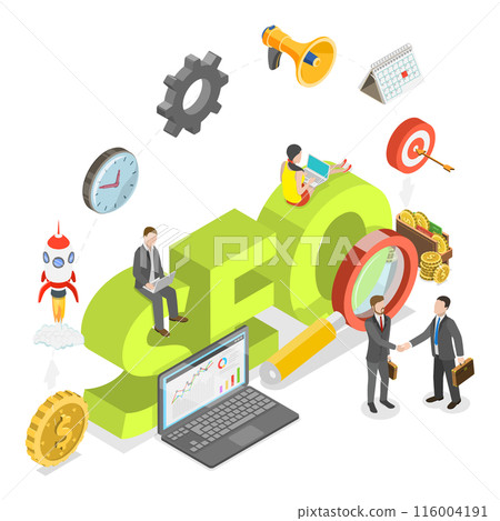 3D Isometric Flat Illustration of SEO Vs PPC. Item 1 3D Isometric Flat Illustration of SEO Vs PPC. Item 1 116004191