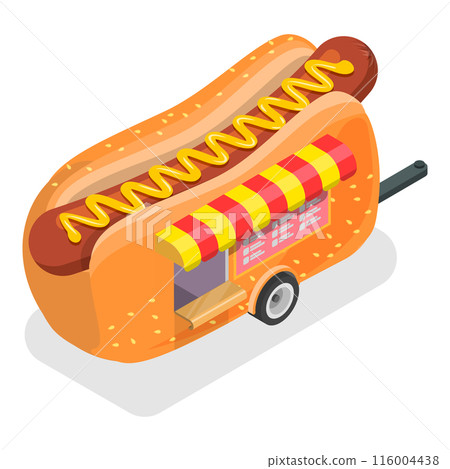 3D Isometric Flat  Illustration of Street Food Trucks. Item 3 116004438