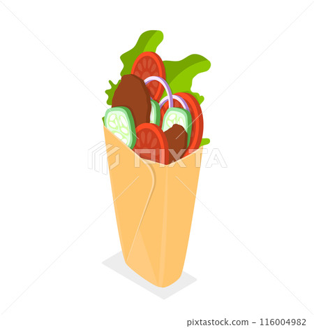3D Isometric Flat Icon of Shawarma Sandwich. Item 2 3D Isometric Flat Icon of Shawarma Sandwich. Item 2 116004982