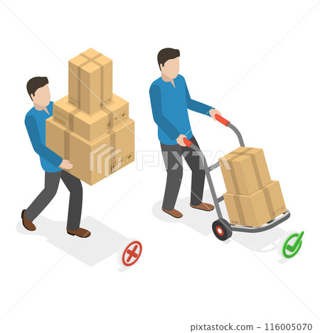 3D Isometric Flat Illustration of How To Carry Heavy Goods. Item 1 3D Isometric Flat Illustration of How To Carry Heavy Goods. Item 1 116005070