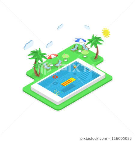 3D Isometric Flat  Set of Summer Beach Set. Item 1 116005083