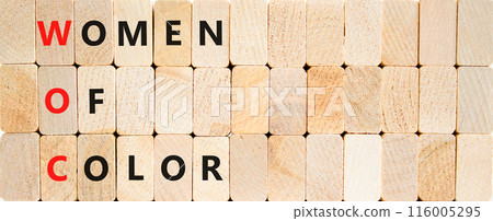 WOC women of color symbol. Concept words WOC women of color on beautiful wooden blocks. Beautiful wooden block background. Business WOC women of color social issues concept. Copy space. WOC women of color symbol. Concept words WOC women of color on beautiful wooden blocks. Beautiful wooden block background. Business WOC women of color social issues concept. Copy space. 116005295