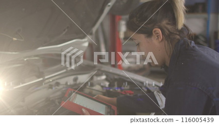 Image of digital screens over biracial family using tablet in the office Image of digital screens over biracial family using tablet in the office 116005439
