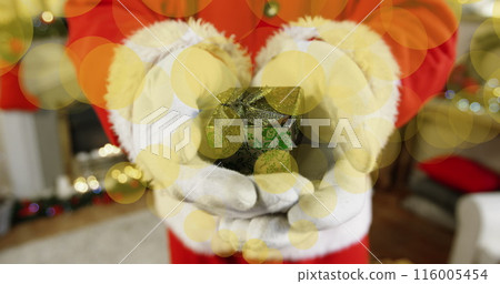 Santa claus is holding a gift box and standing 116005454