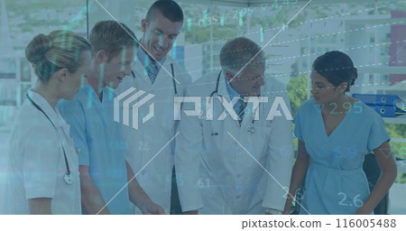 Image of financial data processing over doctors Image of financial data processing over doctors 116005488