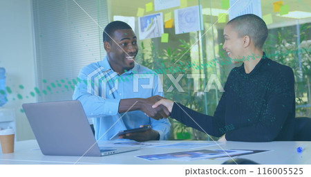 Image of financial data processing over diverse business people Image of financial data processing over diverse business people 116005525