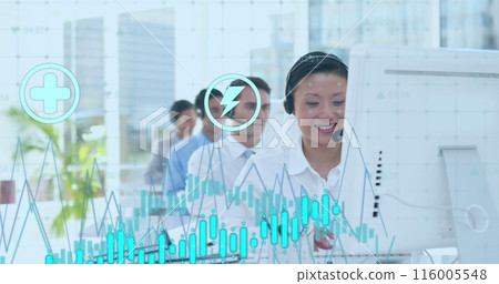 Image of financial data processing over diverse business people 116005548