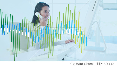Image of financial data processing over asian businesswoman 116005558