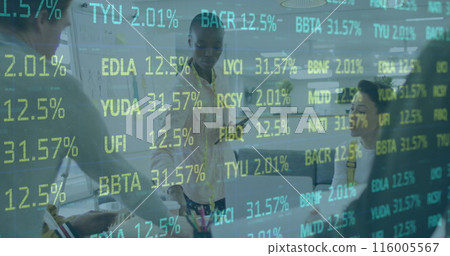 Image of financial data processing over business people Image of financial data processing over business people 116005567