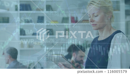 Image of digital icons over businessman using tablet Image of digital icons over businessman using tablet 116005579