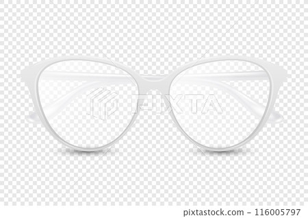 Vector 3d Realistic White Round Frame Glasses Isolated. Sunglasses, Lens, Vintage Eyeglasses in Front View. Design Template for Optics and Eyewear Branding Concept Vector 3d Realistic White Round Frame Glasses Isolated. Sunglasses, Lens, Vintage Eyeglasses in Front View. Design Template for Optics and Eyewear Branding Concept 116005797