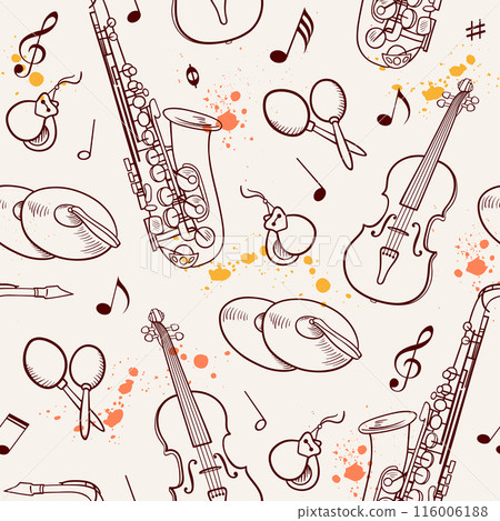Seamless pattern with saxophone and violin. Seamless pattern with saxophone and violin. 116006188