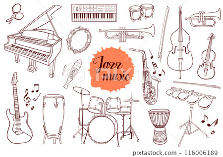 Hand drawn vector jazz instruments Hand drawn vector jazz instruments 116006189