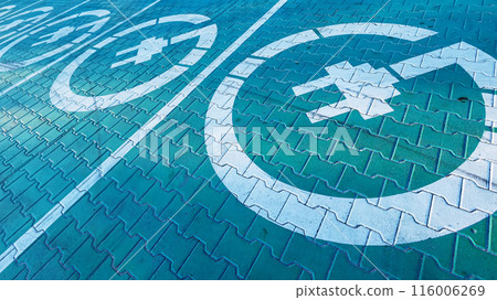 Electric vehicle and home charging station road sign Electric vehicle and home charging station road sign 116006269