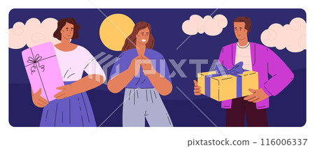 Vector images of Mid-Autumn Festival with characters. Close-up. 116006337