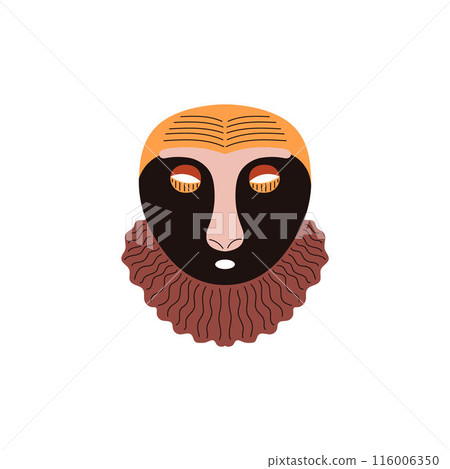 African or Indian tribal mask brown ornament painted vector icon, ancient carved wooden mask, Aztec aborigine face idol 116006350