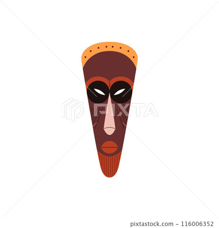 African or Indian tribal mask brown ornament painted vector icon, carved wooden mask, Aztec ethnic aborigine face idol African or Indian tribal mask brown ornament painted vector icon, carved wooden mask, Aztec ethnic aborigine face idol 116006352