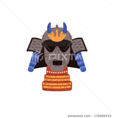 Vector illustration of a samurai warrior: detailed mask with deep wrinkles, traditional armor elements 116006418