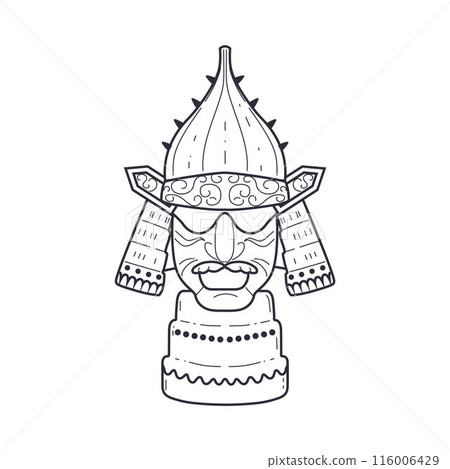 Vector illustration of a samurai warrior: a contour mask of a man with a helmet Vector illustration of a samurai warrior: a contour mask of a man with a helmet 116006429