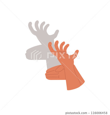 Hand shadow art, deer icon in vector cartoon style. Hand shadow art, deer icon in vector cartoon style. 116006458