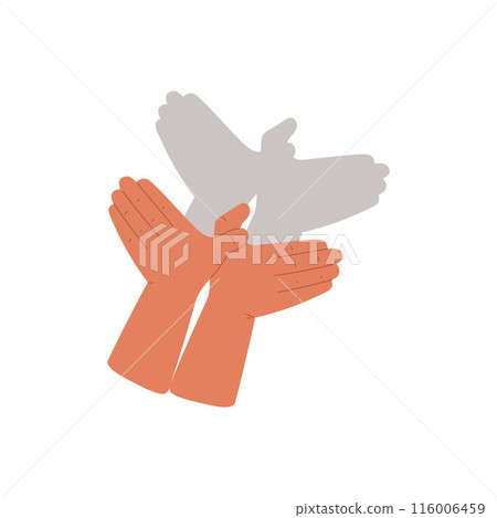 Vector illustration depicting a dove formed by the shadows of hands. 116006459