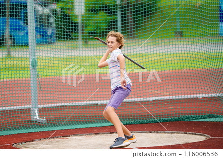 Javelin throw competition for kids. Athletics club 116006536