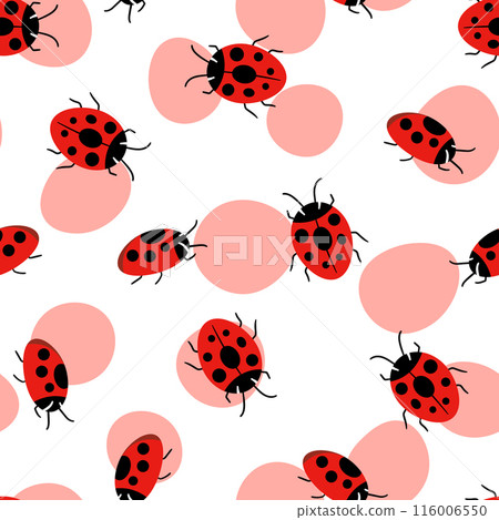 Fashion animal seamless pattern with colorful ladybird on white background. Cute holiday illustration with ladybags for baby. Design for invitation, poster, card, fabric, textile 116006550