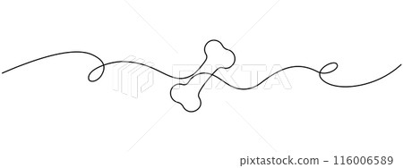 Drawing of a bone for a dog, drawn with one editable continuous line. Continuous line drawing of a human bone. Vector illustration. Drawing of a bone for a dog, drawn with one editable continuous line. Continuous line drawing of a human bone. Vector illustration. 116006589