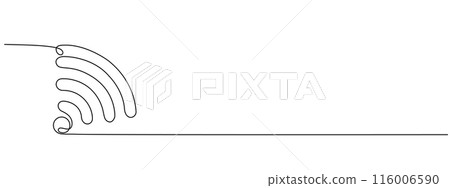 WI-FI signal drawn in one continuous line. Outline icon for Internet, hotspot for UI and mobile applications in simple linear style Vector editable illustration WI-FI signal drawn in one continuous line. Outline icon for Internet, hotspot for UI and mobile applications in simple linear style Vector editable illustration 116006590