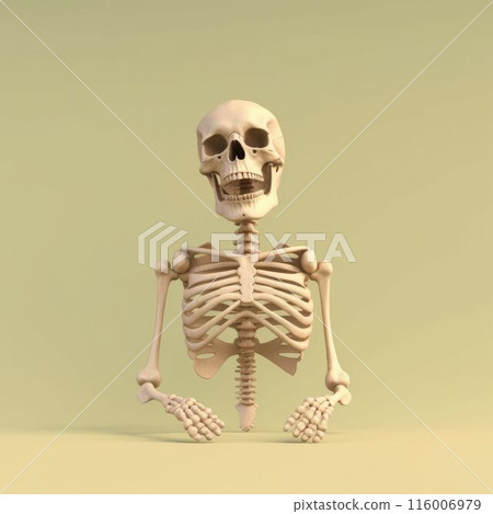 Skeleton model posing on a green background. Anatomical and medical. AIG35. 116006979