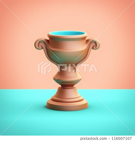 Bronze trophy cup on an orange background. Award and victory concept. AIG35. 116007107