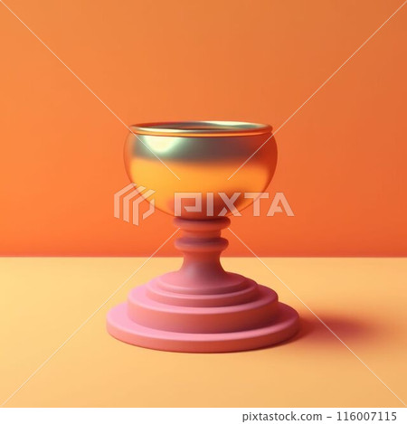 Bronze trophy cup on an orange background. Award and victory concept. AIG35. 116007115