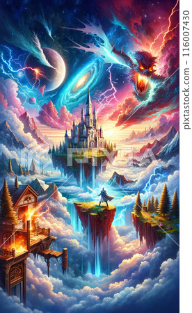 Fantasy illustration. Dragon, Aurora, Space 116007430