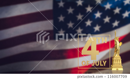 The gold number and Statue on Usa flag of Liberty for independence day concept 3d rendering. 116007709