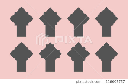 Islamic traditional arch, window, Black arabic, muslim architecture frame. Islamic traditional arch, window, Black arabic, muslim architecture frame. 116007757