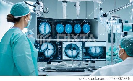 A doctor and a nurse reviewing the endoscopy footage A doctor and a nurse reviewing the endoscopy footage 116007826