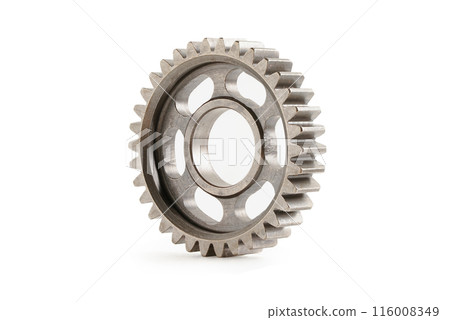 Metal gear isolated on white background with clipping path for engine car and bike, teamwork business. 116008349