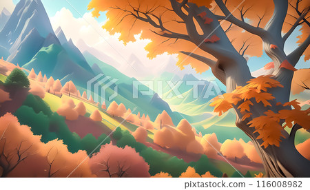 CG illustration: A landscape with autumn leaves on the mountains 116008982