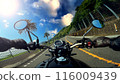 POV riding a motorcycle blue sky 116009439