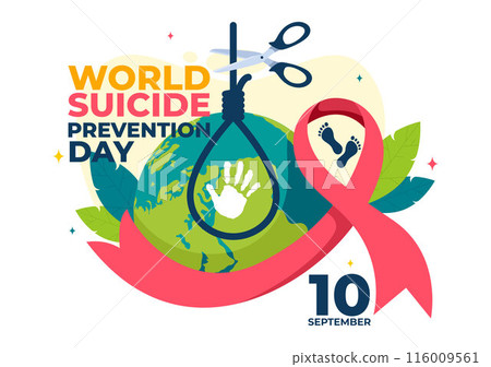 World Suicide Prevention Day Vector Illustration on September 10 with a Hanging Rope and Hands to Prevent Suicides in a Flat Cartoon Background 116009561