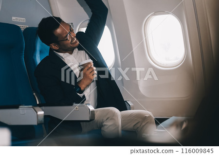 Businessman flying on his private jet. Concept about business, and transportation 116009845