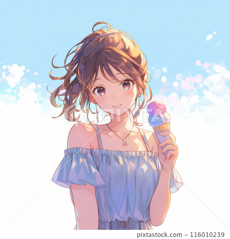 Smiling girl with ice cream in hand 116010239