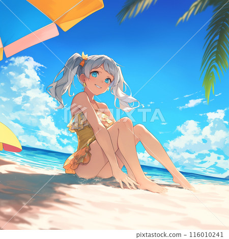 Girl in swimsuit relaxing on the beach 116010241