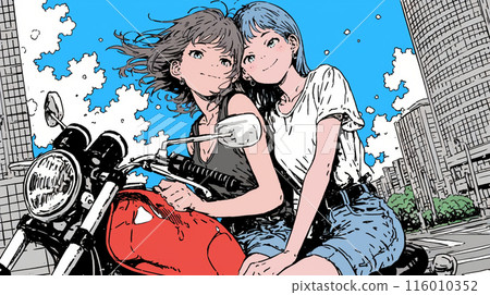 試圖一起騎摩托車的年輕女性 116010352