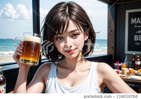 AI 生成 | 年輕可愛的女人喝啤酒的圖像 116010768